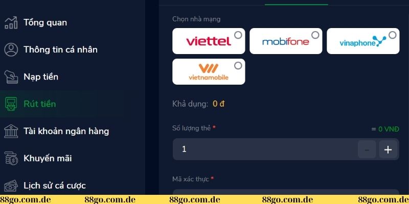 Các bước rút tiền qua thẻ cào